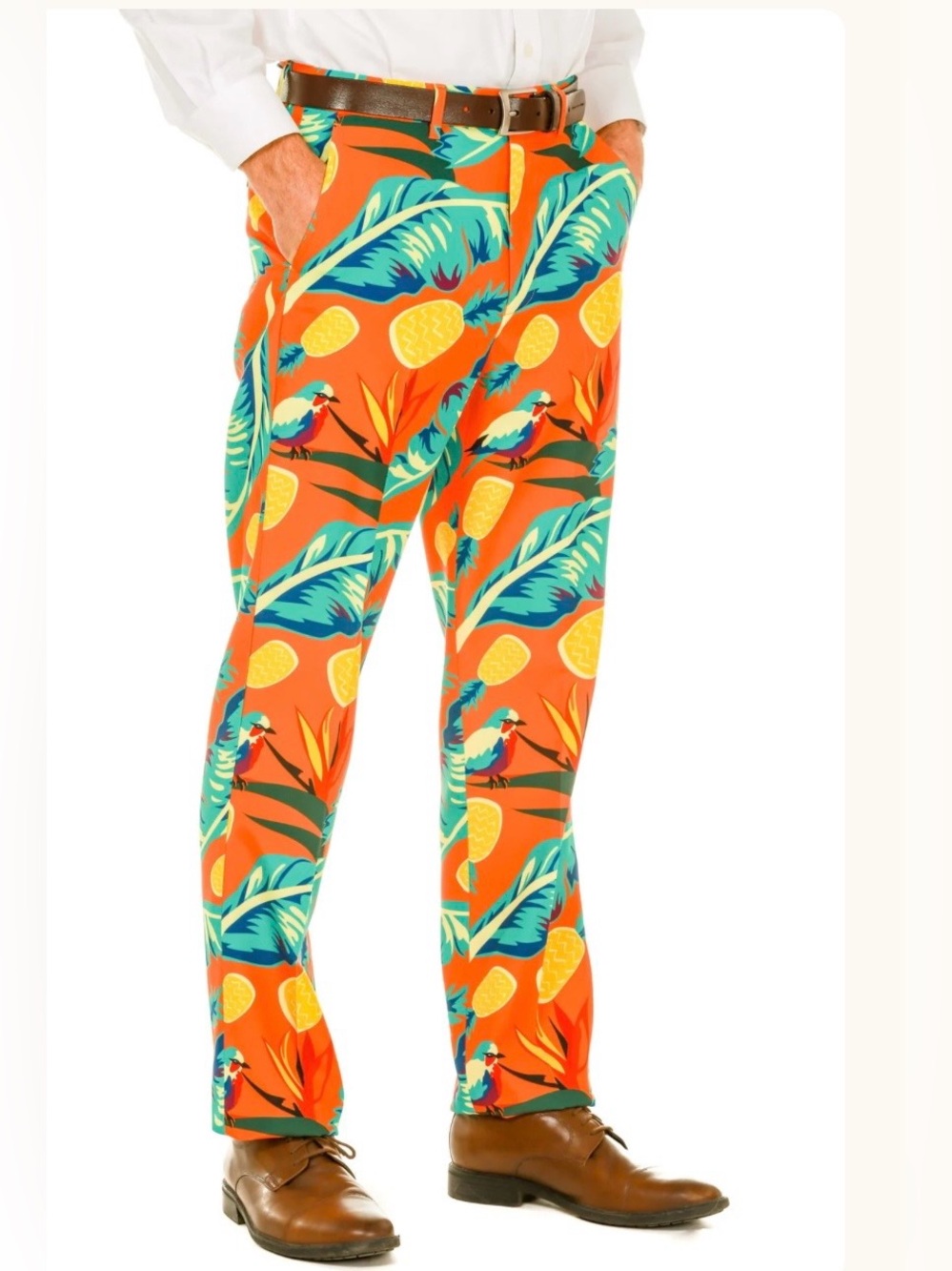 NWT Shinesty Cruise Ship Casanova Orange Hawaiian Tropical Suit Pants - 38x35